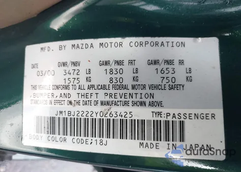 2000 Mazda Protege Dx/Lx from USA, damaged, VIN JM1BJ2222Y0263425